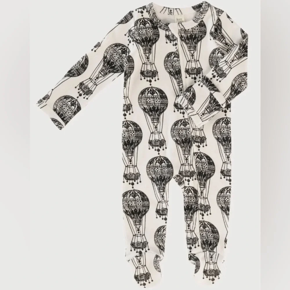 NWT LONG SLEEVE ZIPPER FOOTIE | HOT AIR BALLOON | ORGANIC COTTON |Size 3-6 mth - Picture 2 of 4